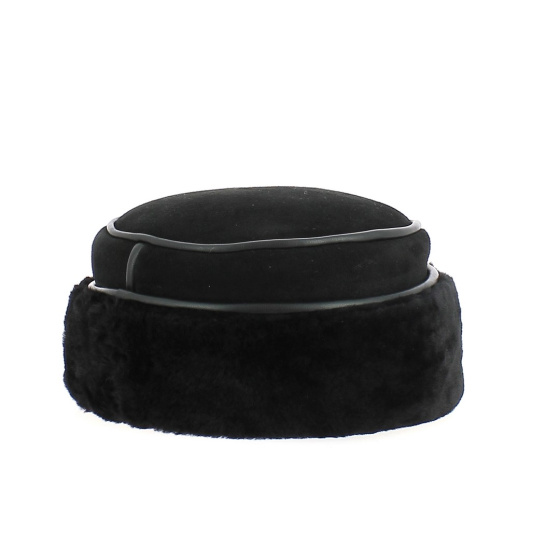 Women's Ivanova Black Natural Fur Leather Hat - Traclet