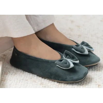 Chaussons Ballerines Femme Nœud Sauge - Isotoner
