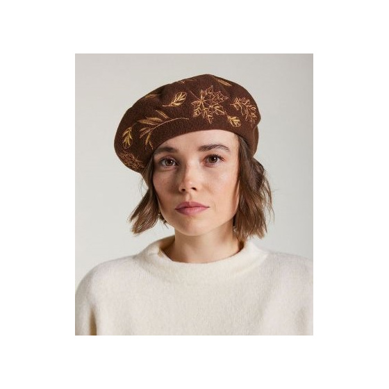 Basque Beret Haizea Golden Embroidery Cocoa - Heritage by Laulhère