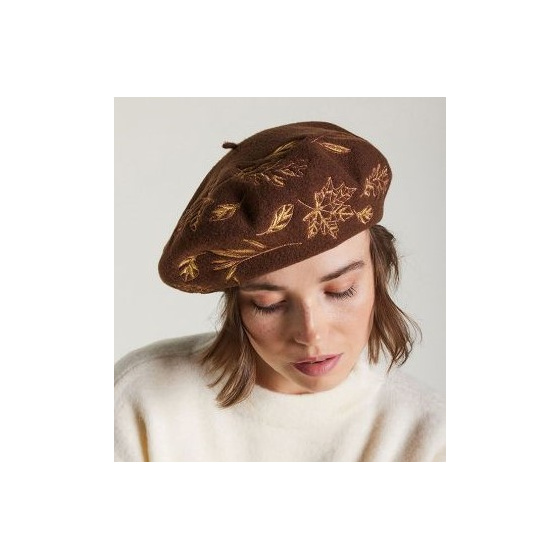 Basque Beret Haizea Golden Embroidery Cocoa - Heritage by Laulhère