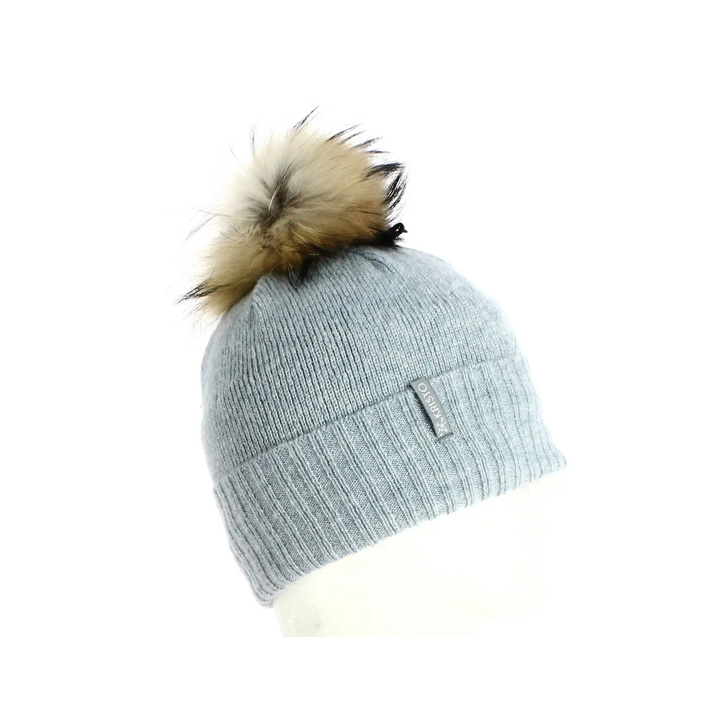Bonnet Pompon Fourrure Bettina Laine Bleu Ciel - Kristo