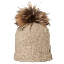 Bettina Beige Fur Pompom Beanie - Kristo ref 22915 chapellerie traclet