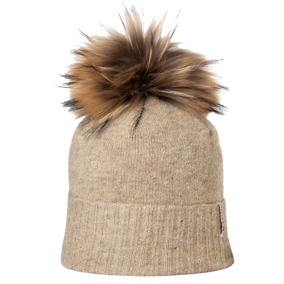 Bonnet Pompon Fourrure Bettina Beige - Kristo