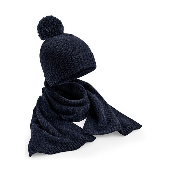 Ensemble Louna Bonnet Pompon & Echarpe Marine - TRACLET