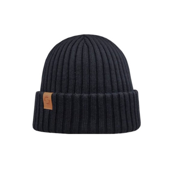 Sailor Cuff Beanie Merino Wool Black - Super Yellow