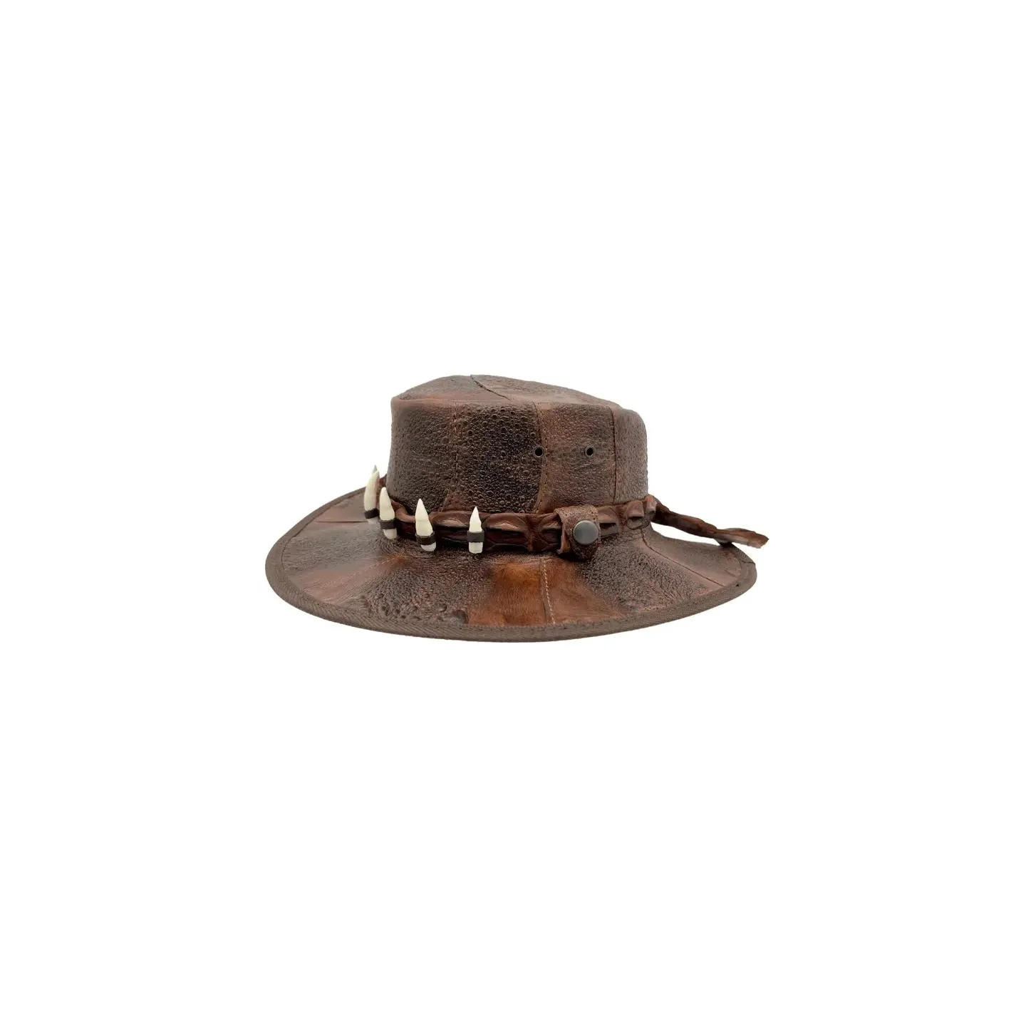 Chapeau Outback Cuir Dent de Croco Tan - Jacaru