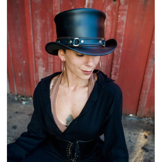 Chapeau Demi Haut de Forme El Dorado Cuir Noir - Head'N Home