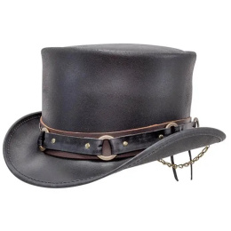 Chapeau Demi Haut de Forme El Dorado Cuir Noir - Head'N Home