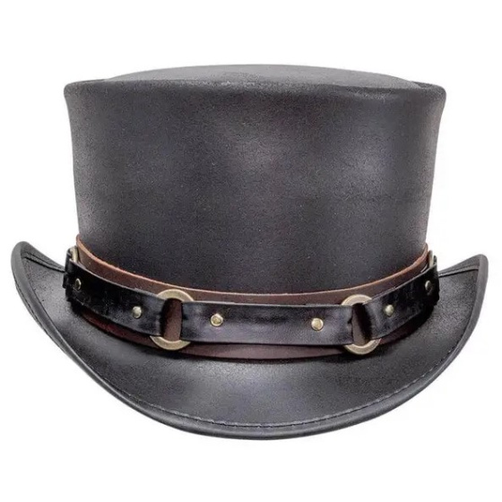 Chapeau Demi Haut de Forme El Dorado Band Cuir Noir - Head'N Home
