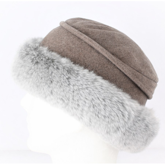 Toque Akilina Fausse Fourrure & Doublure Polaire Taupe - Traclet