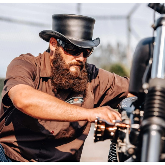 Marlow Black Leather Half Top Hat - American Hat Makers