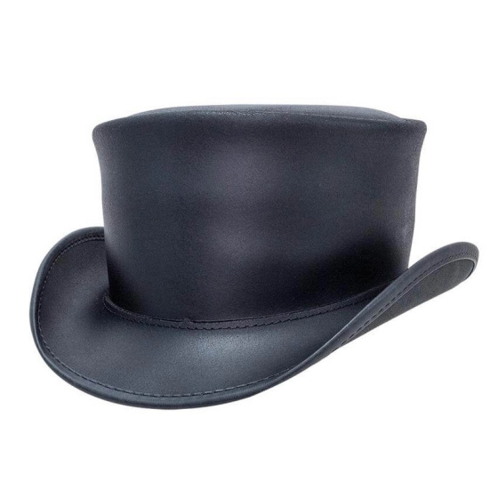 Marlow Black Leather Half Top Hat - American Hat Makers