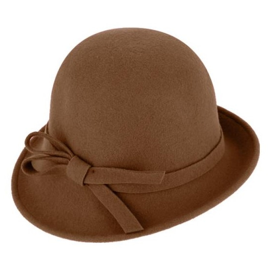 Lidia Cognac Wool Felt Cloche Hat - Traclet