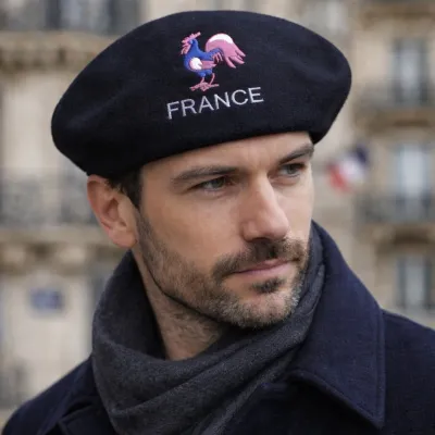 Black Beret Embroidered French Rooster - Le Béret Français | Made in France Reference: 22813 | Chapellerie Traclet