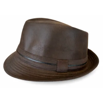Chapeau Trilby Imitation Cuir Marron - Aussie Apparel