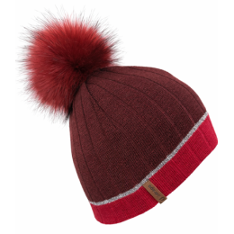 Bonnet Pompon Fourrure Céleste Rouge Et Bordeaux - LeDrapo