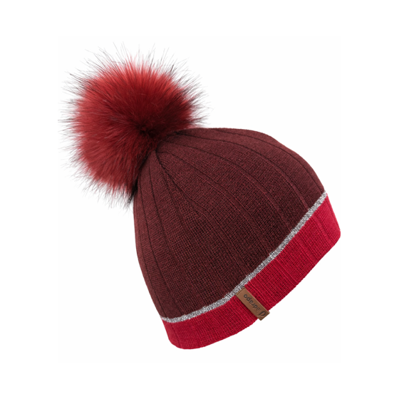 Céleste Fur Pompom Beanie Red And Burgundy - LeDrapo