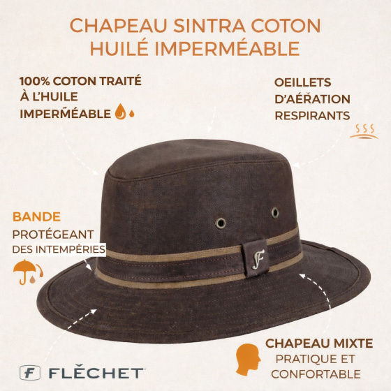 Sintra Waterproof Oiled Cotton Hat Brown - Flechet
