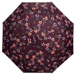 Parapluie 3 Sections Fleurs Aubergine Ouverture Manuelle - Isotoner