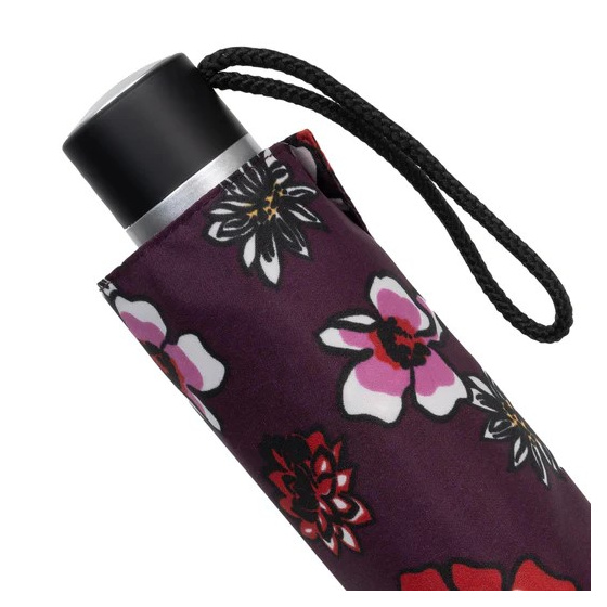 3-Section Aubergine Floral Umbrella Manual Opening - Isotoner