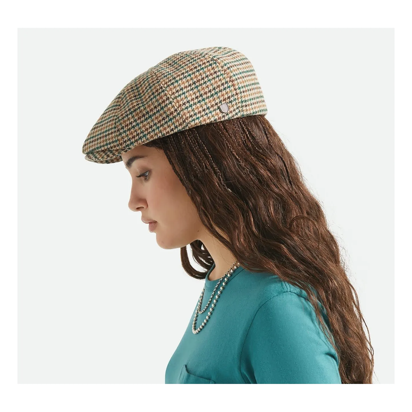 Casquette Brood  Newsboy Pied-De-Poule Beige - Brixton Reference : 23314| Chapellerie Traclet
