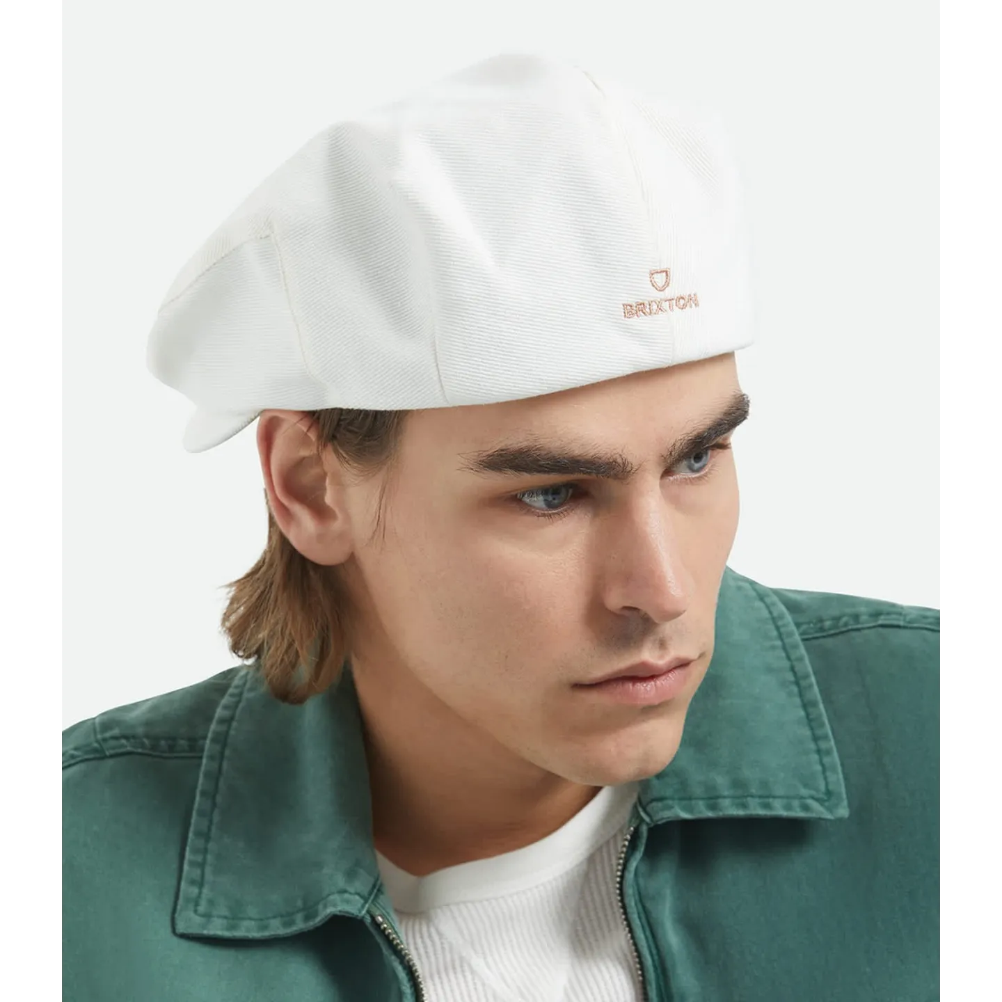 White Cotton Barrel Flat Cap - Brixton Reference: 23315| Chapellerie Traclet