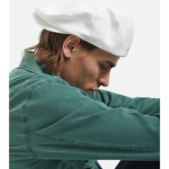 White Cotton Barrel Flat Cap - Brixton