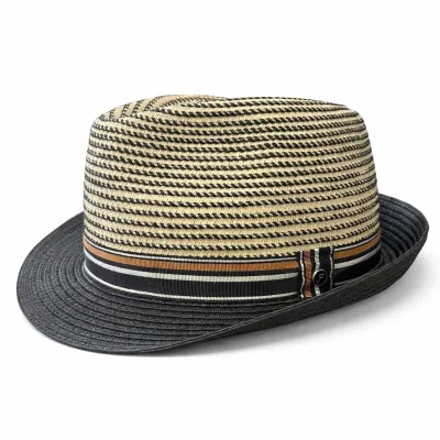 Striped Trilby Paper Straw Hat Beige and Black - Fléchet | Chapellerie Traclet