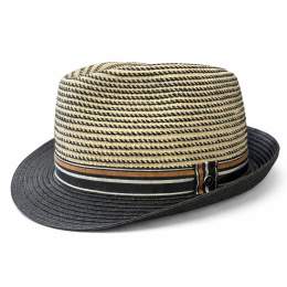Striped Trilby Paper Straw Hat Beige and Black - Fléchet