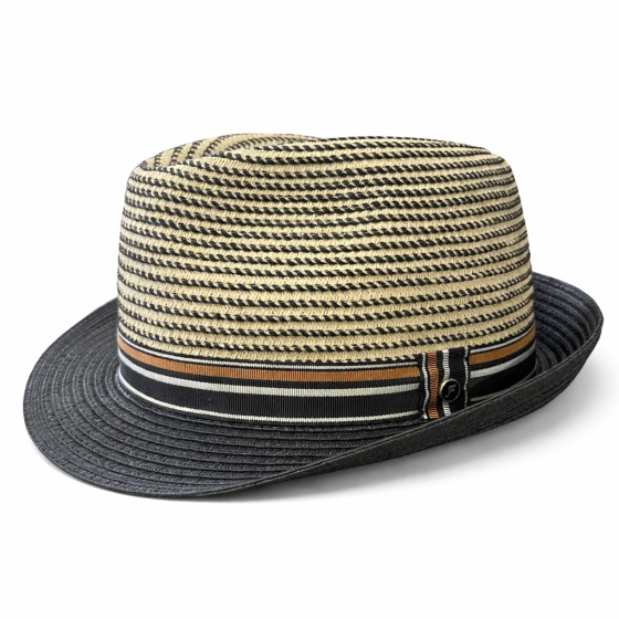 Chapeau Trilby Rayé Paille Papier Beige et Noir - Fléchet