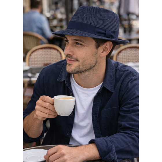 Chapeau Fedora Matanzas  Paille Papier Marine - Traclet