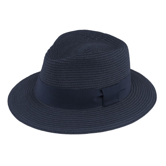 Matanzas Paper Straw Navy Fedora Hat - Traclet