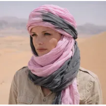 Chèche Touareg Bi Couleur Rose & Gris coton - Traclet