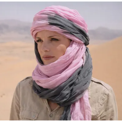 Chèche Touareg Bi Couleur Rose & Gris coton - Traclet