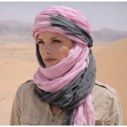 Chèche Touareg Bi Couleur Rose & Gris coton - Traclet
