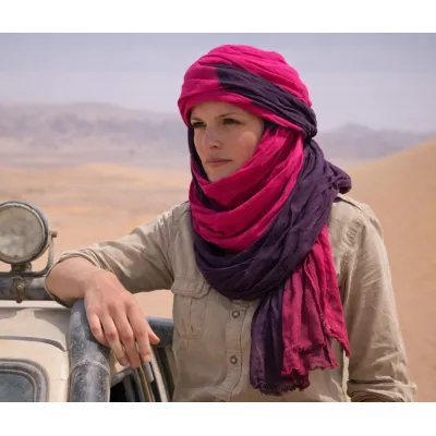 Chèche Touareg Bi Couleur Fuchsia & Aubergine coton - Traclet