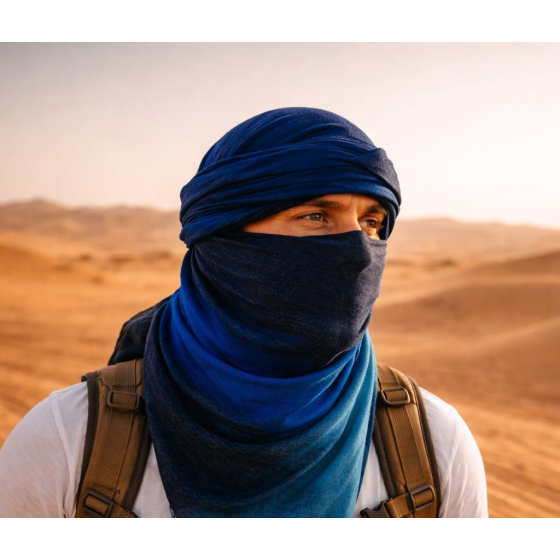 Chèche Touareg Bi Couleur Bleu coton - Traclet