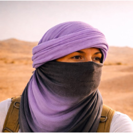 Chèche Touareg Bi Couleur Lilas & Gris coton - Traclet