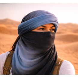 Touareg Chèche Two-Tone Blue & Black Cotton - Traclet