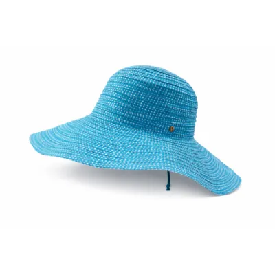 Turquoise Scrunchie Wide-Brim Hat with white dots UPF 50+ - House Of Ord