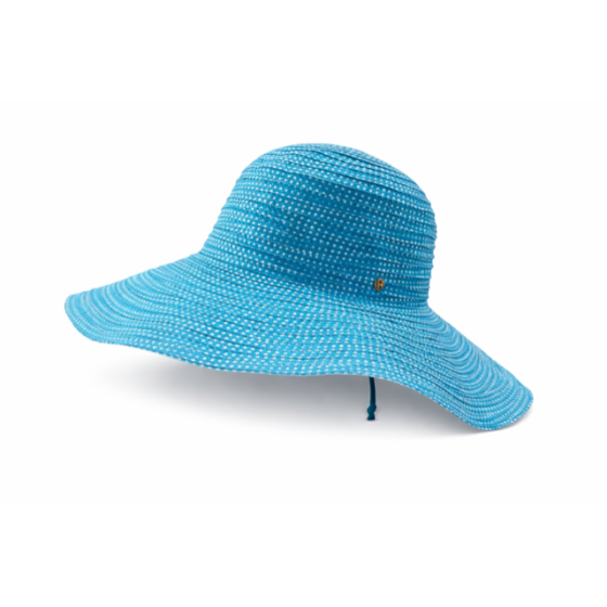 Turquoise Scrunchie Sun Wide-Brim Hat White Dots UPF 50+ - House Of Ord