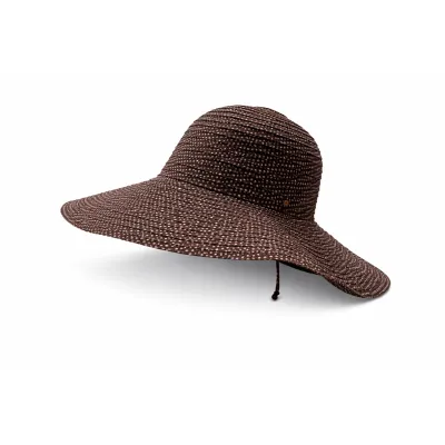 Brown Scrunchie Wide-Brim Hat with white dots UPF 50+ - House Of Ord