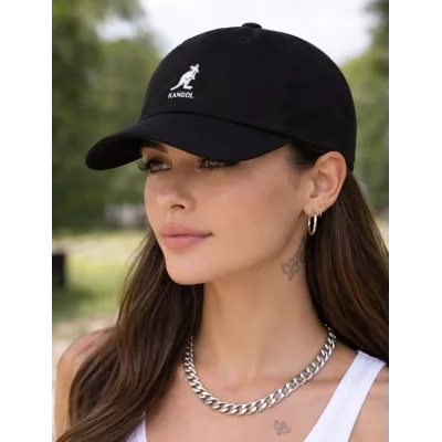 Black Cotton Washed Baseball Strapback Cap - Kangol Reference: 4789 | Traclet Hat Shop