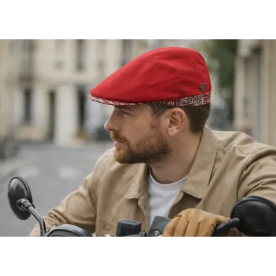 Capri Flat Cap Cotton Red & Pink - Traclet | Chapellerie Traclet ref 23391