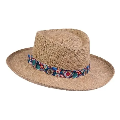 Chapeau Bords Relevés en Paille Ruban Fleuri - MTM