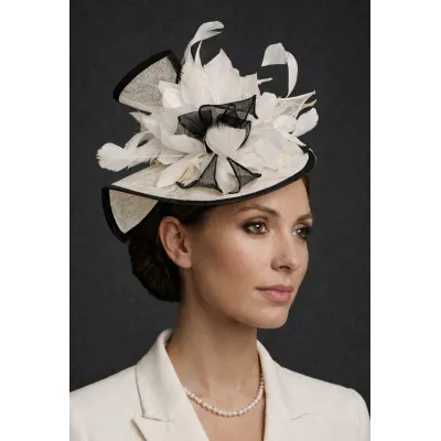 Nina Ivory & Black Ceremony Hat - Traclet Reference: 1049 | Chapellerie Traclet