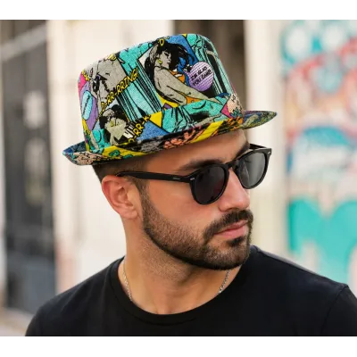 Chapeau PorkPie Caribe Pop Art Lin UPF 40+ - Traclet