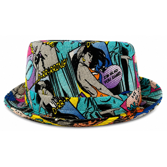 Chapeau PorkPie Caribe Pop Art Lin UPF 40+ - Traclet