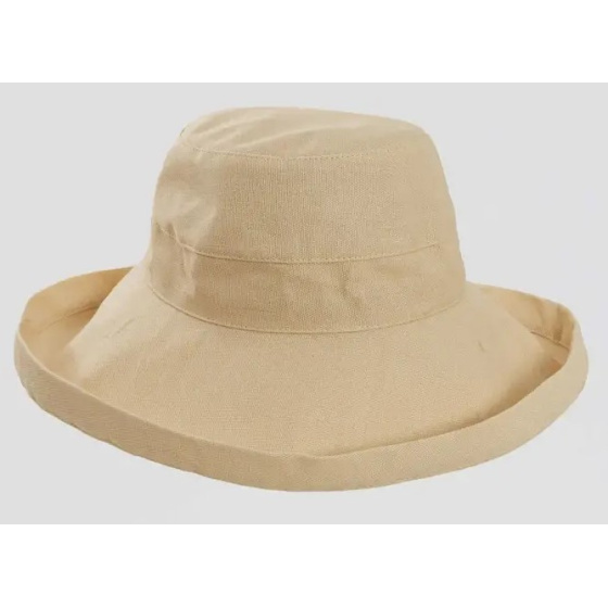 Foldable Summer Wide Brim Hat Sausalito Cotton Beige - Traclet