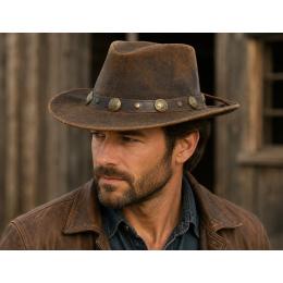 Traveller Crackled Brown Leather Hat - Bullhide